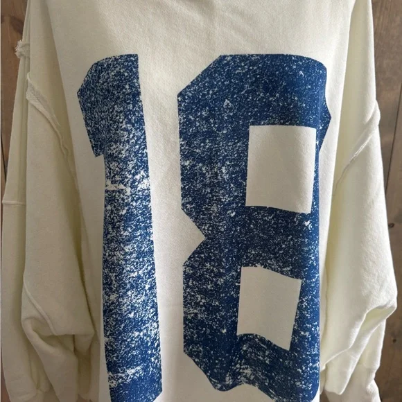 Free People Cream Sweatshirt with Blue Graphic - 054 - Picture 2 of 5